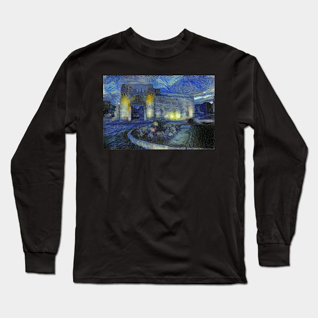 Bab Tuma of Damascus (Gate of Thomas) in Starrynight Style Long Sleeve T-Shirt by Homsalgia